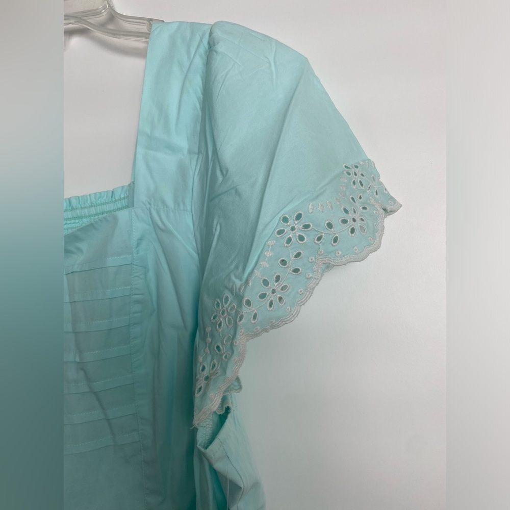 Women’s Mint Blue Square-Neck Dress with Eyelet Trim - Picture 8 of 10